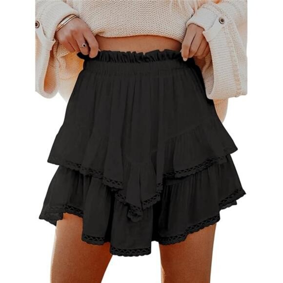 Flowy Shorts for Women Casual Boho Ruffle Tiered Skorts High Waist Mini Skirts - Picture 6 of 6